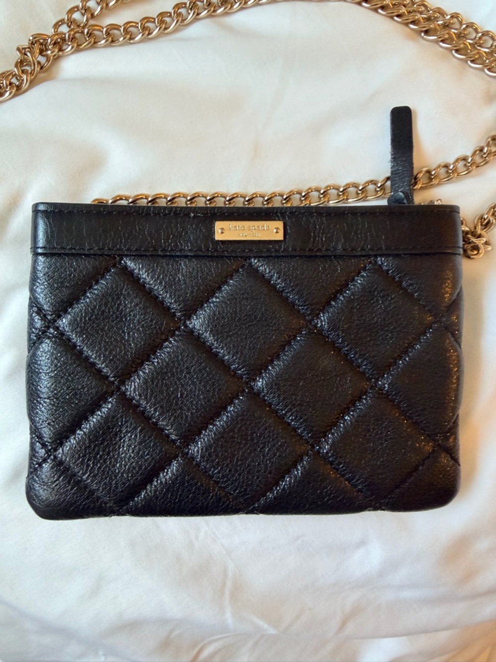 Kate Spade Black Quilted Leather Crossbody with Gold Chain